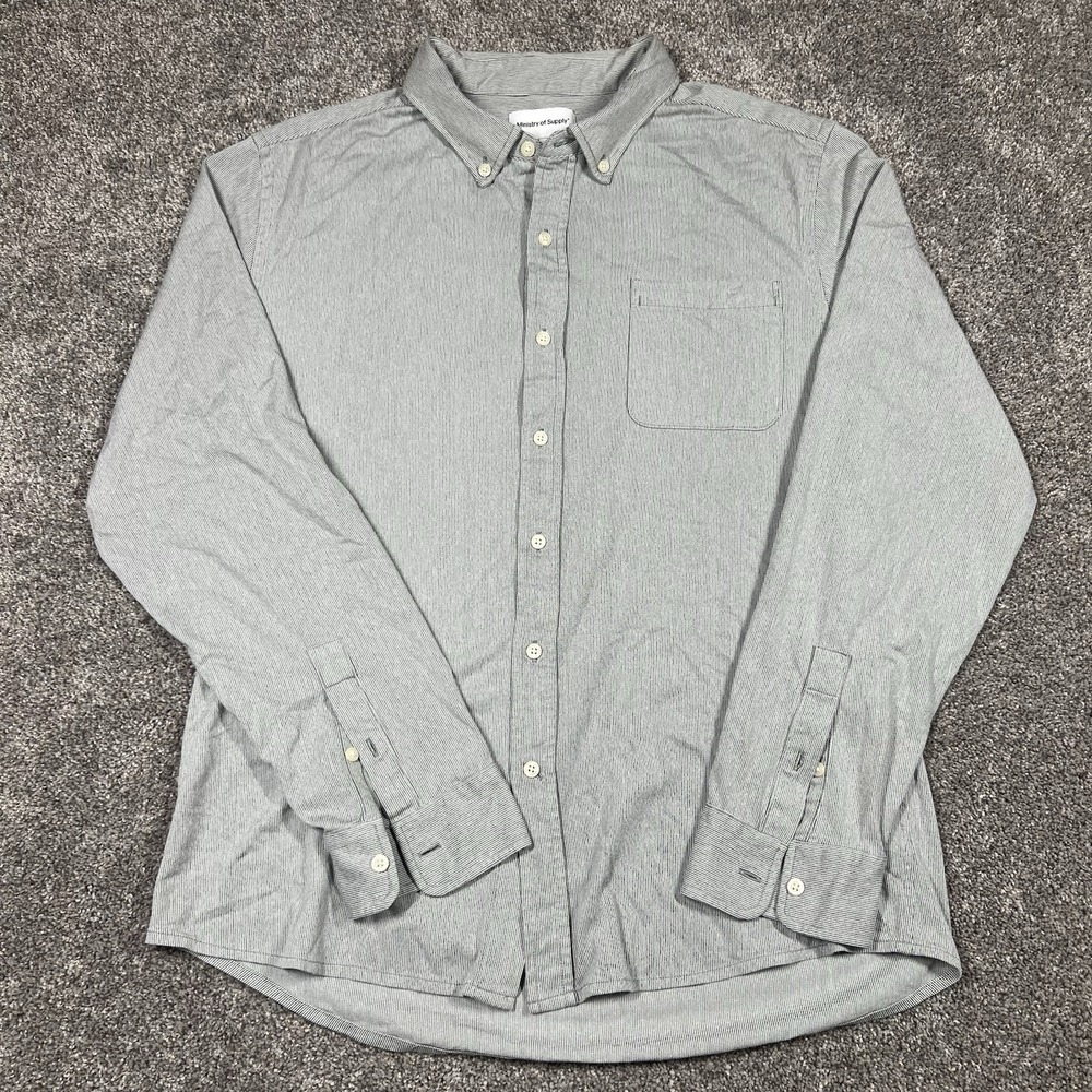 Ministry Of Supply Shirt Mens XXL Gray Striped Knit Button Down Slim Stretch - Picture 2 of 8